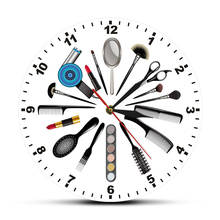 Estúdio de corte cabelo colorido impresso acrílico relógio de parede beleza loja cabeleireiro e maquiagem ferramentas relógio moderno orologio da parte 2024 - compre barato