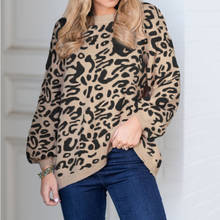 Suéter de punto de leopardo para mujer Otoño Invierno estampado Animal grueso manga larga jerseys sueltos Casual Tops talla grande 2024 - compra barato
