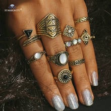 Starose 10pcs/set Vintage Fake Opal Joint Ring Leaf Triangle Midi Ring Sets Knuckle Rings for Women Toes Anillos Mujer Jewellery 2024 - buy cheap