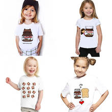 Camiseta con estampado de Chocolate para niñas, ropa de cuello redondo, blanca, manga corta 2024 - compra barato
