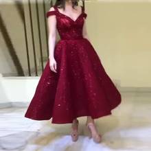 Burgundy Sparkly Prom Dresses Saudi Arabia Off The Shoulder Ankle Length Evening Gowns Dubai Robe De Soiree Formal Party Dress 2024 - buy cheap