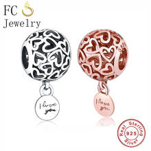 Fc jóias caber marca original charme pulseira 925 prata rosa ouro coração grânulo fazendo primavera eu te amo bloqueio balançar berloque 2024 - compre barato