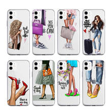 Модный прозрачный мягкий чехол для телефона для девочек на высоком каблуке с ножками и кофейным сердцем для iPhone 12 11 13 Pro 7Plus 7 8 8Plus X XS Max XR 2024 - купить недорого