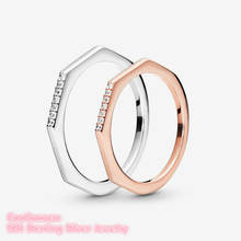 100% 925 prata esterlina e ouro rosa multifacetado anel para presente de casamento feminino jóias originais acessórios 2024 - compre barato
