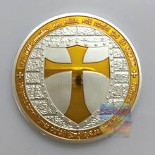 Moneda conmemorativa de recuerdo de Cruz colorida templaria chapada en plata de los caballeros templarios 2024 - compra barato
