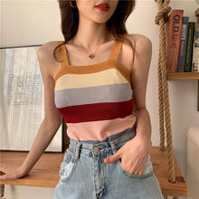 Summer Women Knit Striped Tank Crop Tops Girls Knitted Knitwear Camisole Sleeveless Cropped Tee shirts Camis Female 2020 2024 - купить недорого