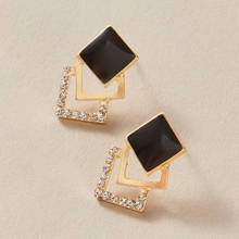 HuaTang Korean Style Geometric Crystal Stud Earrings for Women Black Enamel Square Earrings Ladies Fashion Party Jewelry Brincos 2024 - buy cheap