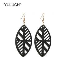 YULUCH-pendientes colgantes negros para mujer, aretes largos de madera hueca de estilo étnico, indio y africano, joyería de moda para fiesta 2024 - compra barato