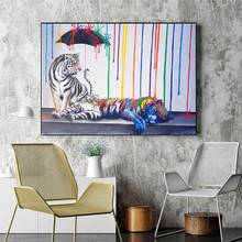 Arte de pared de tigres abstractos, lienzo decorativo, Graffiti, impresiones artísticas, arte callejero, pinturas en lienzo, imagen, decoración de pared del hogar 2024 - compra barato