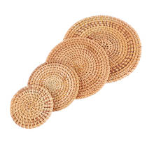 1Pcs Round Natural Rattan Coasters Bowl Pad Handmade Insulation Placemats Table Padding Cup Mats Kitchen Decoration Accessories 2024 - buy cheap