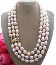 free shipping 3 Rows 9-10mm natural Australian south sea gold pink pearl necklace 17"-19"14KGP 2024 - buy cheap