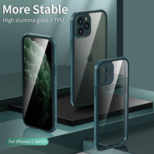 Чехол для iphone 11 Pro Max, 360 полная защита, двухсторонний стеклянный чехол с высоким содержанием алюминия для iphone 11 Pro, чехол с пряжкой, дизайнерский бампер 2024 - купить недорого
