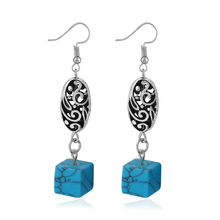 Antique Silver Plated Alloy Square Shape Green Turquoises Stone Dangle Earrings for Women Jewelry 2024 - buy cheap