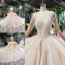 Custom Made Luxury Wedding Dresses Ball Gown Long Sleeve Sequins Tulle Crystal Beading 100% Real Photos Bridal Gowns  YJ06 2024 - buy cheap
