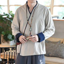Демисезонная Мужская рубашка в китайском стиле с косым перекрестным воротником и длинным рукавом 2024 - купить недорого