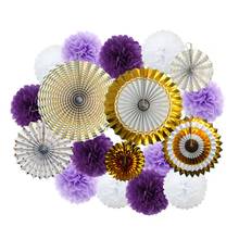 New 18pcs/Set Wedding Festival Decoration Purple Green Pink Paper Fan Ornaments Summer Baptism Party Favor Hanging Paper Crafts 2024 - buy cheap