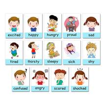 Cartões de aprendizado em inglês para crianças, 14 peças montessori, desenhos animados, cartas flash de emoção, brinquedos educacionais de memória, jogo de memória para bebês 2024 - compre barato