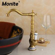 Monite Antique Brass Kitchen Faucet Mixer Tap Ceramic Handle Deck Mount Brass Vessel Sink Faucet Solid Brass Mixer Taps 2024 - buy cheap