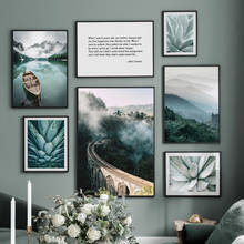 Montanha folha verde suculentas parede arte da lona pintura nórdico cartazes e cópias paisagem fotos para sala de estar decoração 2024 - compre barato