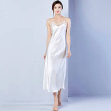 Camisola natural feminina, camisola de seda verdadeira com 100% seda, lingerie sexy para mulheres, vestido de noite longo 2024 - compre barato