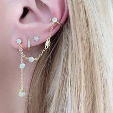 2022 Tassel Chain Earring Elegance Women Jewelry Round Bezel Cz Geometric Charm Ear Cuff Stud Gorgeous Ladies 925 Silver Jewelry 2024 - buy cheap