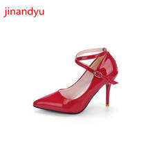 Sapatos de salto alto feminino couro patenteado, preto, rosa, vermelho, sapatos de noiva, bico fino, com alças, branco, para casamento 2024 - compre barato