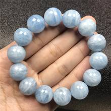 15mm Natural Blue Aquamarine Bracelet For Woman Lady Man Stretch Round Beads Crystal Healing Gemstone Fashion Jewelry AAAAA 2024 - buy cheap