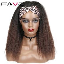 FAVE-peluca sintética con diadema recta Yaki para mujeres negras, pelo largo y rizado con bufanda, Color negro, marrón y morado, vida diaria 2024 - compra barato