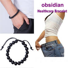 Pulseira redonda ajustável preta obsidiana, pulseira de pedra de 10mm, pulseira de saúde, pulseira de perda de peso, produto de emagrecimento 2024 - compre barato