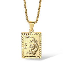 2020 Vintage New Square Chinese Dragon Tag Pendant Necklace for Men Boys Box Chain Mascot Ornament Lucky Jewelry Gifts GP426 2024 - buy cheap