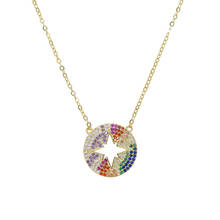 2019 Shiny hollow rainbow charm star pendant Gold color paved multi color cz colorful star necklaces for women wedding Jewelry 2024 - buy cheap