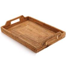 Practical Rattan Woven Storage Fruit Basket Candy Snack Snack Plate Cutlery Tray With Breakfast Bed Bar Dinner Rectangular 14.5X 2024 - buy cheap