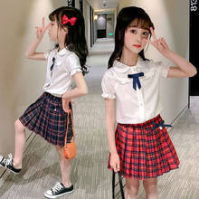 College Style Girls Clothing Set Children Fashion Short Sleeve T-Shirt+Skirt 2Pcs/Set Casual Clothes For 3T 4 6 8 10 12 Year 2024 - buy cheap