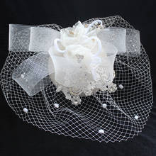 Elegant Wedding Bridal Fascinators Lace Wedding Hat Vintage Mesh Artificial Beige Flower Duckbill Hair Clips Photo Props 2024 - buy cheap