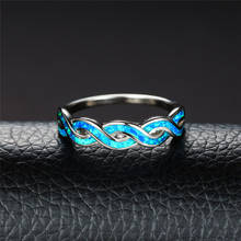 Простой женский синий и белый Опаловый камень кольцо классический серебристый цвет обручальное кольцо очарование полые Бесконечность тонкий обручальные кольца для женщин 2024 - купить недорого