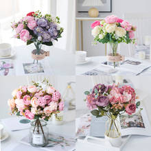 Pink Silk Rose Artificial Flowers Wedding Bouquet For Bride Hand Hydrangea Blooming Peony Fake Flowers Home Table Decoration 2024 - buy cheap