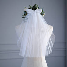 Women Wedding Dress Veil one  Layer Tulle Cut  Edge Bridal Veils Accessories with Bow In Stock 2024 - buy cheap