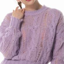 Women Sweater Autumn New Hollow Mohair Sweater Round Neck Pullover Sweater Women 2024 - buy cheap