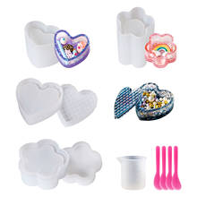 1 Set Heart Flower Shape Silicone Storage Box Molds Kit with Spatula Scoop Measuring Cup for UV Epoxy Resin DIY Jewelry Making 2024 - buy cheap