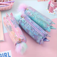 Lovely Cartoon Unicorn School Pencil Case Student  Fashion Sequin Pen Bags Large Storage Pen Box Stationery Supplies 2024 - buy cheap