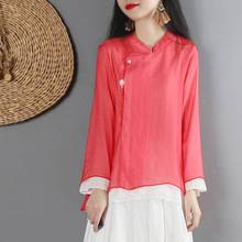 Ladies Chinese Tops 2021 Thin Cheongsam Top Linen Retro Oblique Buttons Asymmetric Shirt Chinese Style Clothing Women 12188 2024 - buy cheap