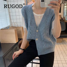 RUGOD-suéter de punto para mujer, chaleco suelto con cuello en V profundo, suave y acogedor, informal, coreano, Chic, Otoño, 2019 2024 - compra barato