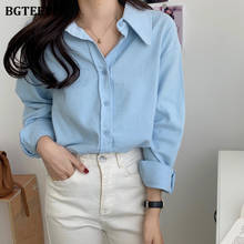 BGTEEVER Spring Single-breasted Women Solid Blouses Tops Full Sleeve Lapel Female Shirts Casual Loose Ladies Blusas 2021 New 2024 - buy cheap