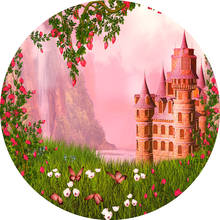 Fondo de círculo redondo, telón de fondo de princesa de cristal, flor rosa, fiesta de cumpleaños, cubiertas de mesa, decoración, YY-519 2024 - compra barato
