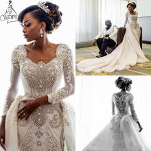 2020 Luxury Dubai Arabic Mermaid Wedding Dresses Long Sleeves Beaded Pearls Bridal Gowns with Detachable Train Vestido de novia 2024 - buy cheap