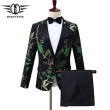 Terno bordado masculino com estampa floral, dourado, azul, vermelho, verde, traje para homens, 2 peças, casamento, noivo, fantasia q135 2024 - compre barato