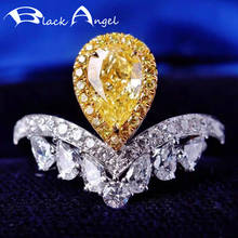 Женское кольцо с цитрином, регулируемое кольцо с черным ангелом, серебро 925 пробы, в форме короны принцессы, капли воды, ювелирное изделие, свадебный подарок 2024 - купить недорого