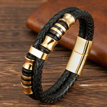 Fashion Men Bracelet Genuine Leather Stainless Steel Luxury Jewelry Gold Punk  Accessories Magnetic Clasp Bangles Gifts Wholesal 2024 - buy cheap