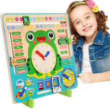 Reloj de madera Montessori para niños, juguete educativo de hora/Fecha/semana/mes/clima/hora/Temporada, cognitivo, Educación Temprana 2024 - compra barato