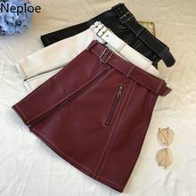 Neploe A Line Slim Waist Hip Leather Skirt Locomotive Diagonal Zipper Sashes Jupe Femme Elegant Outwear Short Falda Autumn 46409 2024 - buy cheap